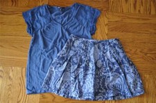 Gap Kids Dusty Blue Pleated Skirt Blue Embroidered Tee Sz M 8 LN