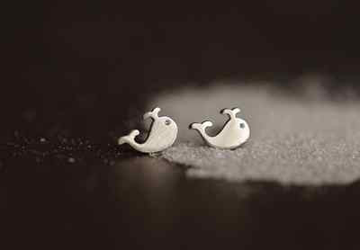 Adorable Silver Tiny Animal Whale Stud Earrings