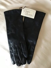 Vintage Charter Collection 10" Leather Wool Lined Gloves Sz 7 1/2 New Navy