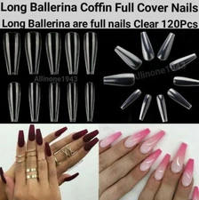 100Pc Long Ballerina/Coffin/Almond/Oval/Full Cover Square False Nail Tips-Jargod