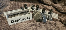 Black 28 Tile Dominoes / Stone Grey Box  2 Domino Holders