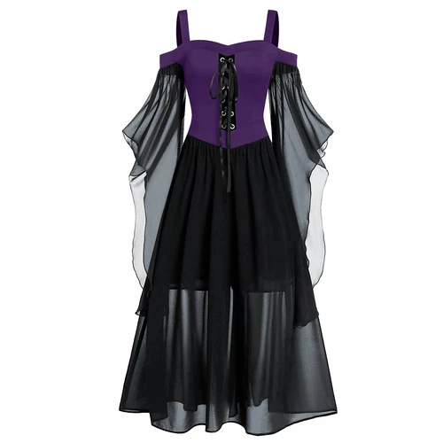 Halloween Damas Renacimiento Medieval Gótico Bruja Disfraz Vestido Elegante Juegos con disfraces - Imagen 16 de 17