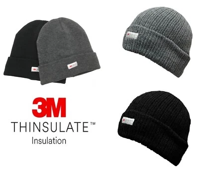 Genuine Thinsulate Mens Beanie Hat Warm Winter Thermal Knitted Grey or Black