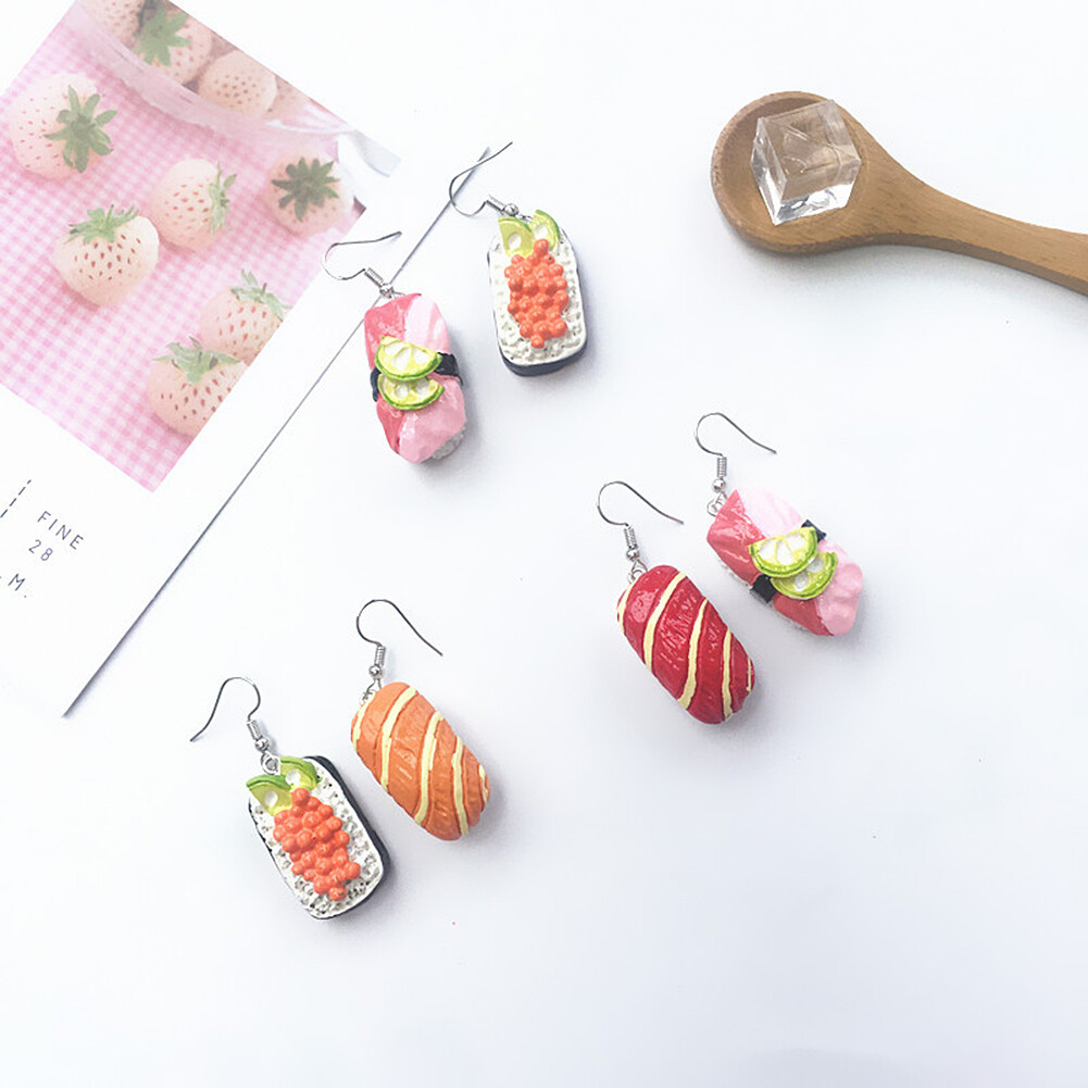 EE. UU. Kawaii Sushi Sashimi Nigiri Comida Salmón Pescado Huevas Pendientes Miniatura Regalos