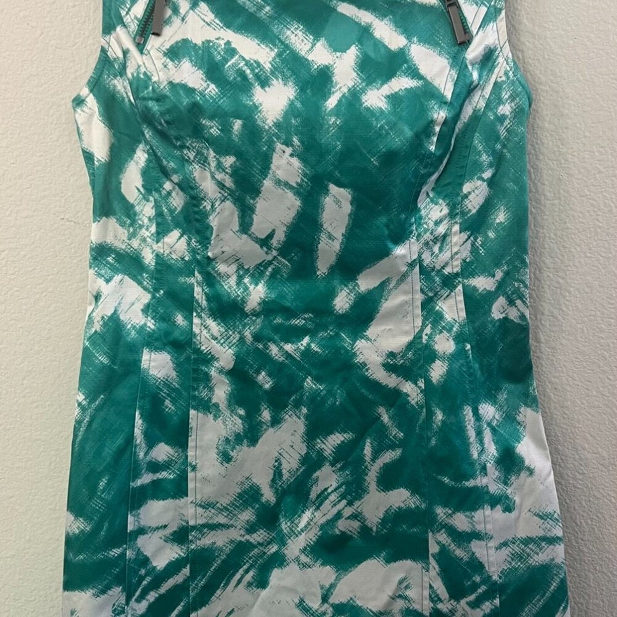 Calvin Klein, Sleeveless Green and White Dress, Size 4