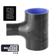 Silicone Hose Bend T-Piece 3 Way BOV Coupler ID 3.0" 76mm, Spout ID 1" 35mm BK