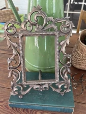 Vintage Baroque Rococo Bronze Free Standing Photo Frame Decorative Scrollwork