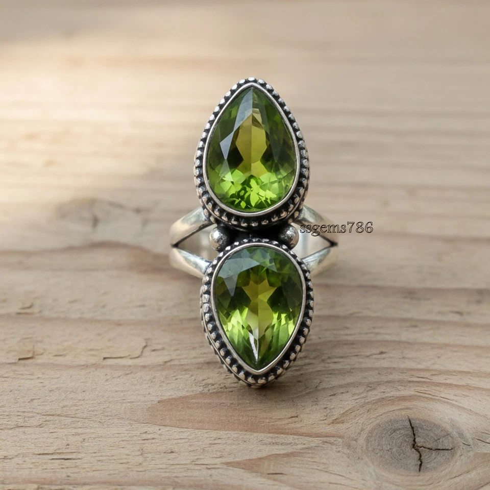 Peridot Gemstone 925 Sterling Silver Handmade Jewelry Ring Gift For Wedding - Image 2 of 3