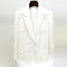 2026 Fashion Womens Double Breasted Floral Embroidered Blazer Chic Office Jacket