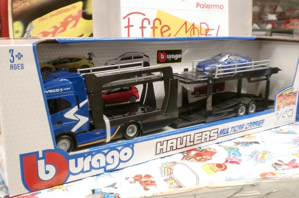 BURAGO  1/43 - CAMION IVECO S-WAY - TRASPORTO AUTO CON MODELLINO DI AUTO INCLUSO - Immagine 2 di 2