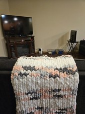 Handmade Chunky Knit Multicolor Chenille Striped Throw Blanket Warm Modern