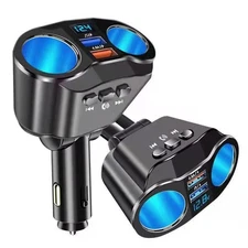 2 Way LED Car Cigarette Lighter Socket Splitter Dual USB Chargers Dock Adapter