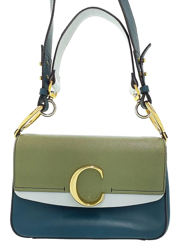 Chloe — Chloe Chlo C Small Double Carry Bag Leather Beige Shoulder Bag Women's #TB1229