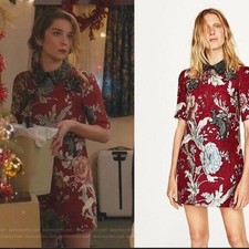 Vestido ZARA Rojo Jacquard Parche Cuello