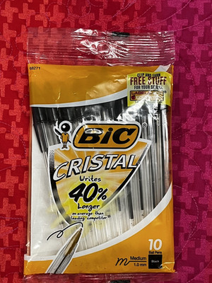 BIC Cristal Ball Pens Black Ink Medium 1.0mm Point 10 Pack MPN 68271