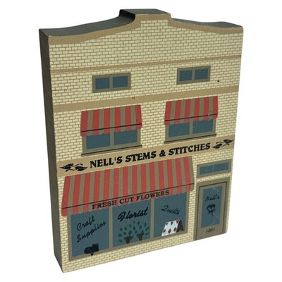 Nell s Stems & Stitches Storefront Wood Block 1990 Crafts Florist Quilts Decor