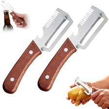 NEW Premium Vegetable Peeler with Wooden Handle and Bottle Opener: 2-in-1 Stainl
