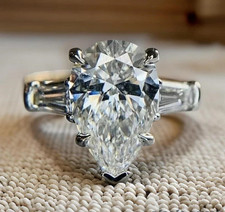 D/VVS1 Moissanite Solitaire Engagement Ring 14K Yellow Gold Plated 3 CT Pear Cut