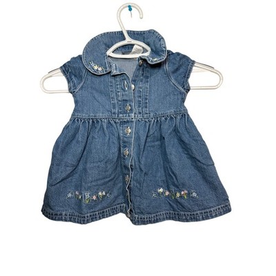 Carters Classics vintage floral embroidered denim button down dress girls 3-6 M