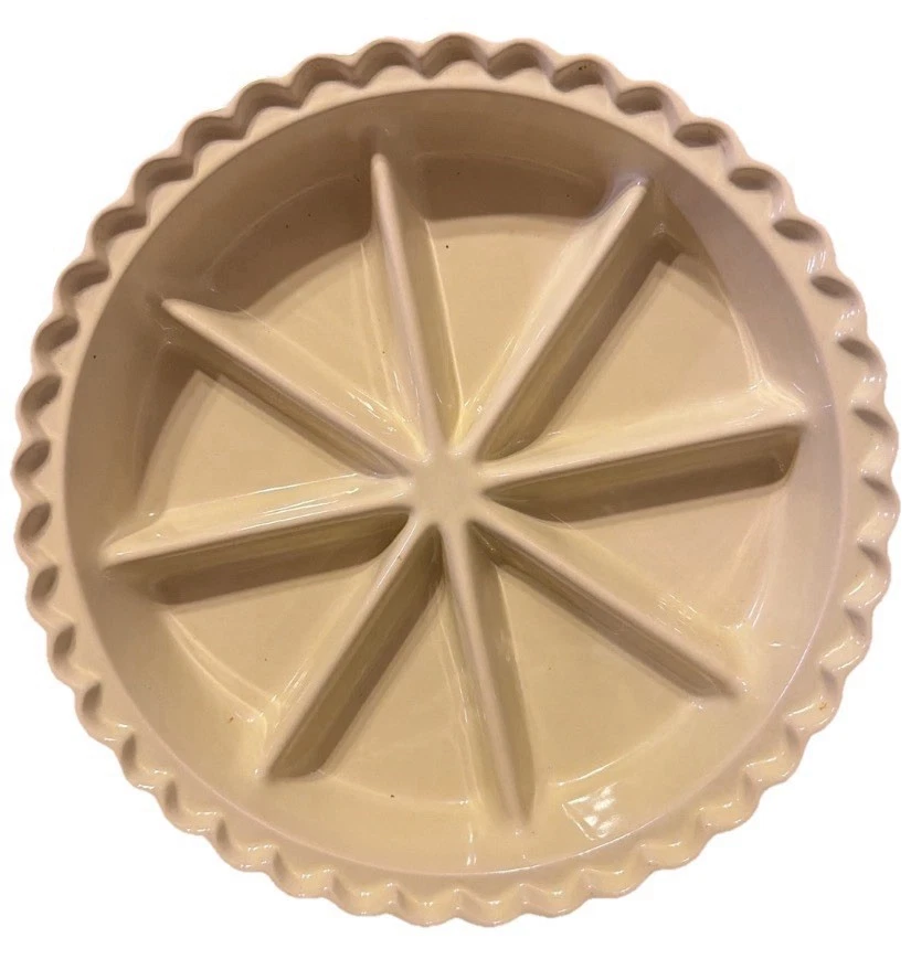 World Market 11” Divided Pie Dish Ceramic 8 Slice Cream Vintage