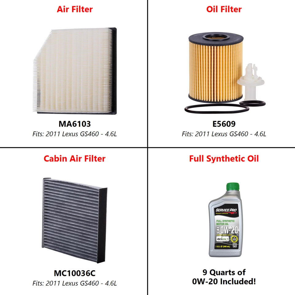 Fits: 2011 Lexus GS460 4.6L Complete Air, Oil & Cabin Filter Kit (0W-20) Foto 2 de 4