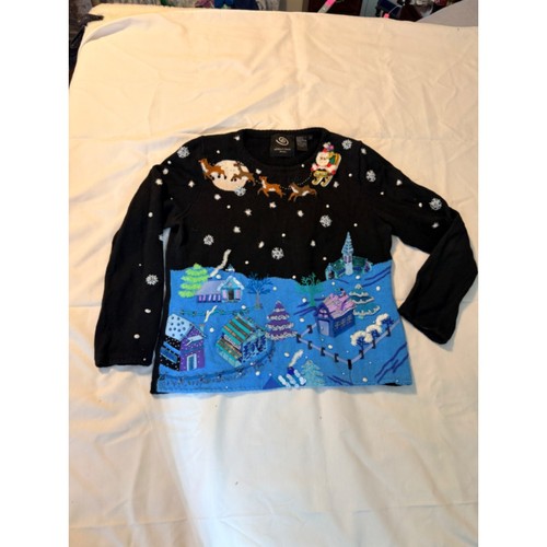 Michael Simon Vintage Ugly Christmas Sweater Santa Reindeer Winter Village M