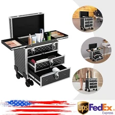 Professional Makeup Case Rolling Cosmetology Case with Sliding Drawers Black US