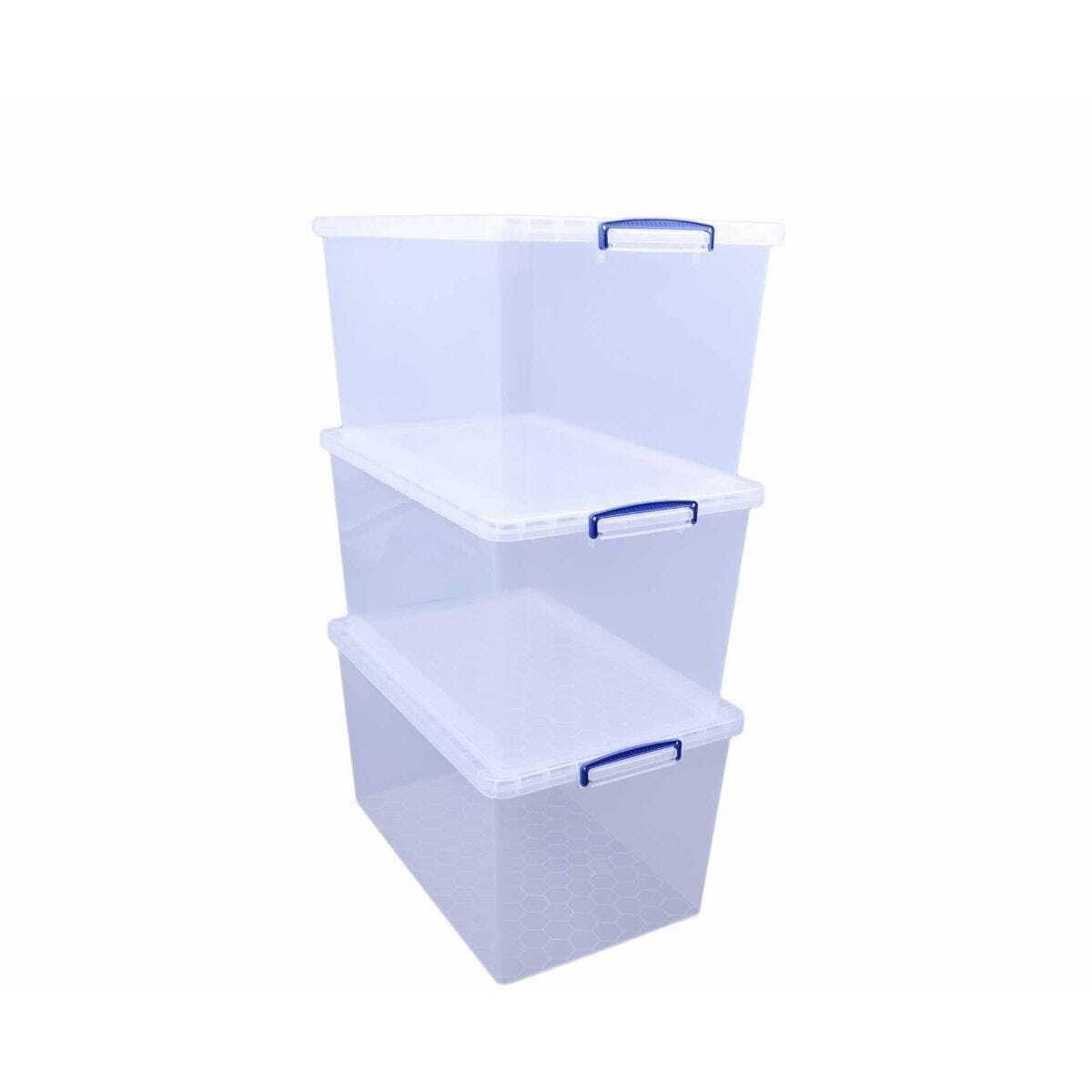 B&Q -  Box Nestable Plastic Storage 83 Litre Clear (Pack Of 3) - Image 2
