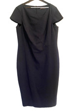BLACK DRESS SIZE 14 M+S SHORT SLEEVE LINED A-LINE 42 INS LONG, ELEGANT