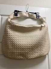 Woven Shoulder Hobo Bag in Cream