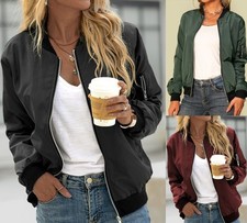 Womens Lightweight Flight Jackets Ladies Long Sleeve Zip Up Casual Coat w/Pocket