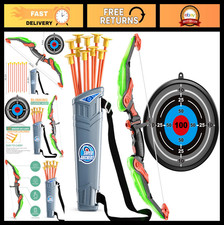 Kids Bow and Arrow Set - LED Light Up Archery Toy with Suction Cup Arrows, Targe