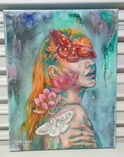 Sophia Leigh Signed Original Painting “Songbird” Mixed Media Portrait 11x14