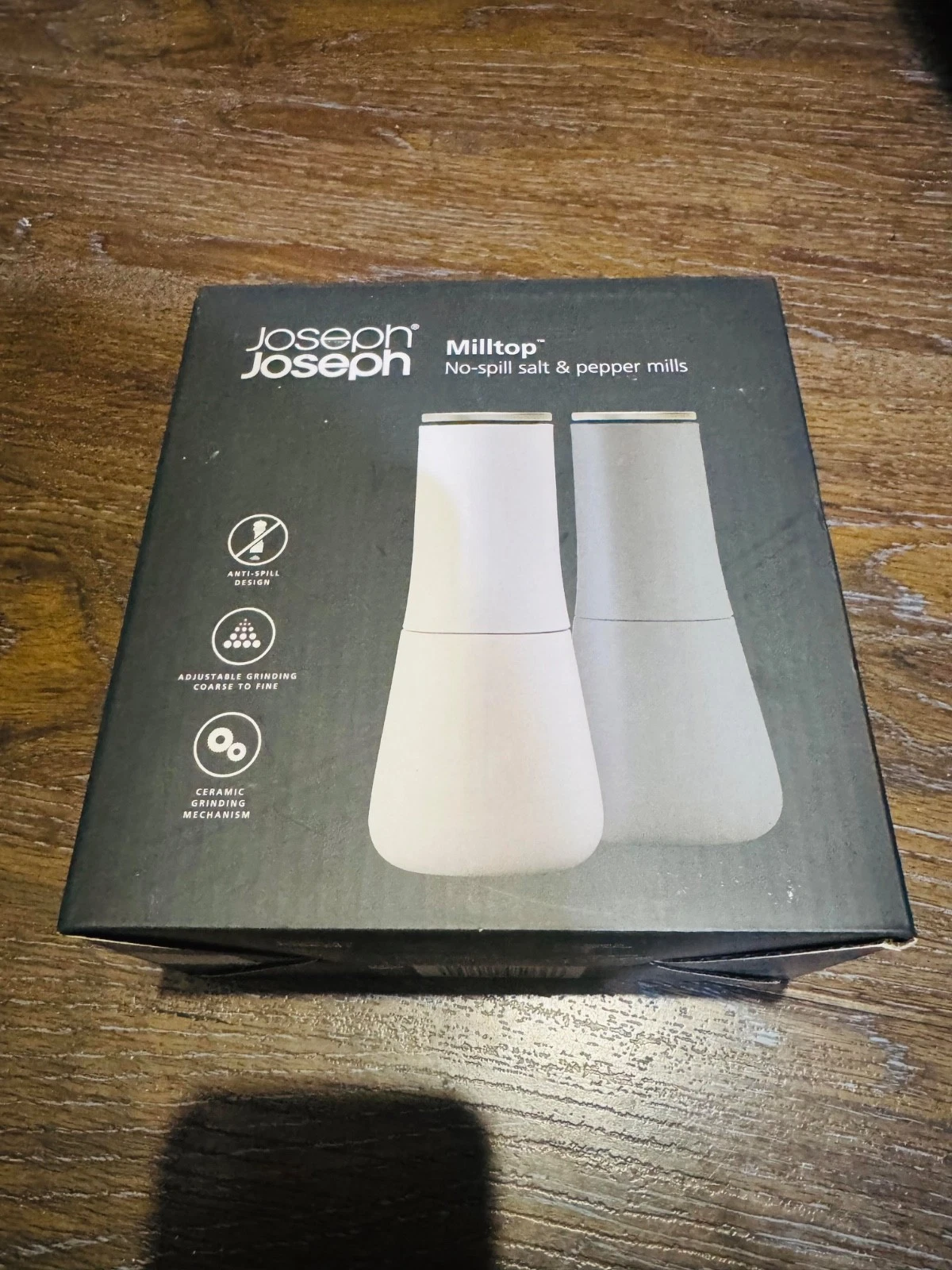 Joseph Joseph Milltop No-Spill Salt & Pepper Mill Set - 2pc Set - New in Box FS