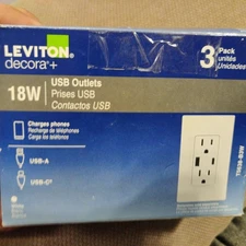 Leviton 15A Duplex Outlet & USB Charger with USB-A & USB-C, T5638-B3W (2 Pack)