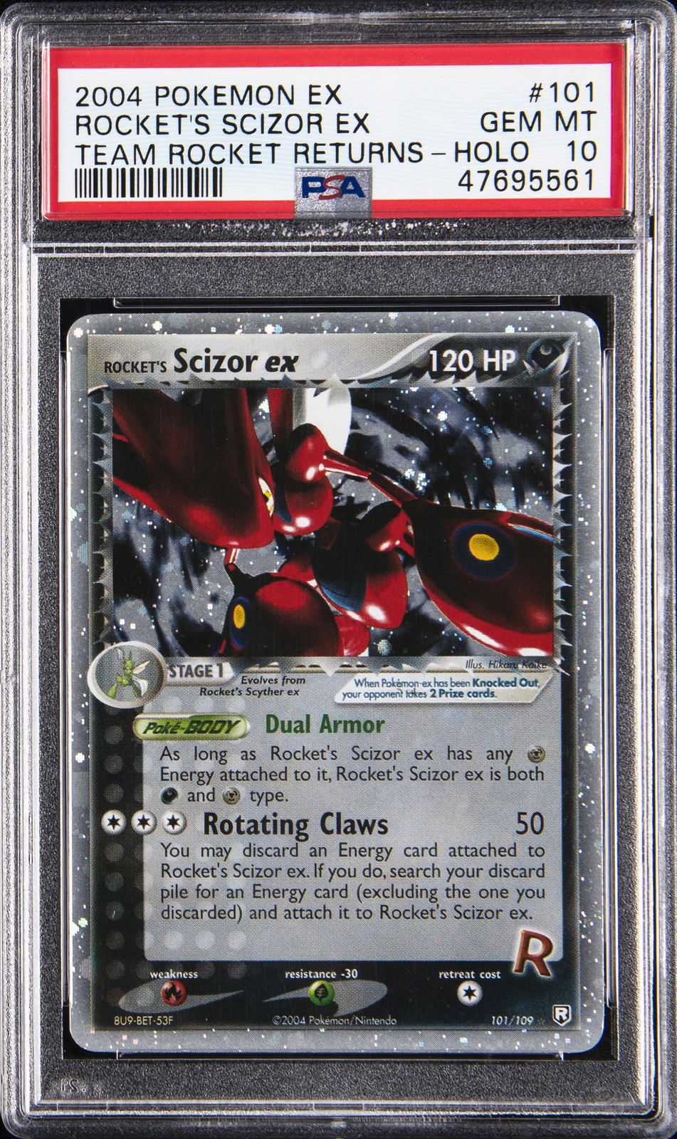 2004 POKEMON EX TEAM ROCKET RETURNS #101 ROCKET'S SCIZOR EX-HOLO PSA 10