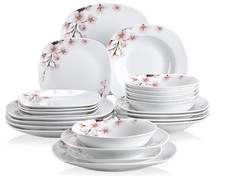 VEWEET ANNIE 24-Piece Dinner Set Porcelain Plate Bowl Set Tableware Pink Floral