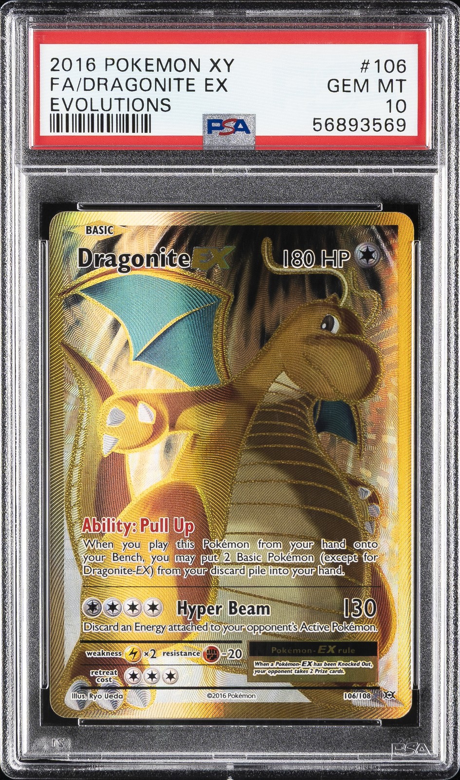 2016 POKEMON XY EVOLUTIONS #106 FULL ART/DRAGONITE EX PSA 10