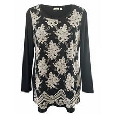 LOGO by Lori Goldstein Black Dress with Cream Floral Lace Detail