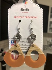 Handmade Brown Acetate Bohemian Dangle Teardrop Women Earrings and Silver Flower