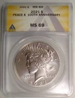 2021 Peace High Relief Silver Dollar $1, 100th Anniversary ANACS MS69