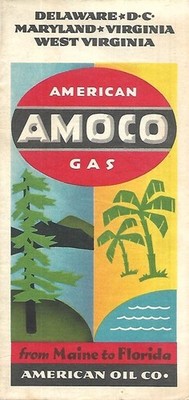 1937 AMOCO OIL Road Map MARYLAND DELAWARE WEST VIRGINIA Richmond Washington DC