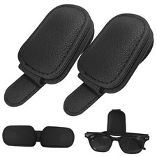 Sunglass Holder for Car Visor, Magnetic Leather Sunglasses Holder and 2 Black