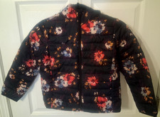 Gap Kids Puffer Black Floral Jacket Hoodie Coldcontrol Water resistant Small