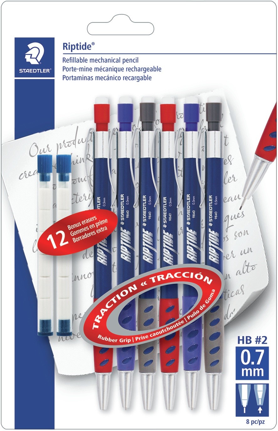 Staedtler Riptide Mechanical Pencils 0.7mm 6/Pkg-With 12 Eraser Refills