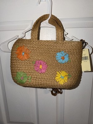 Collection Eighteen NWT Straw Tote Bag   Colorful Daisy Embroidered Floral Purse
