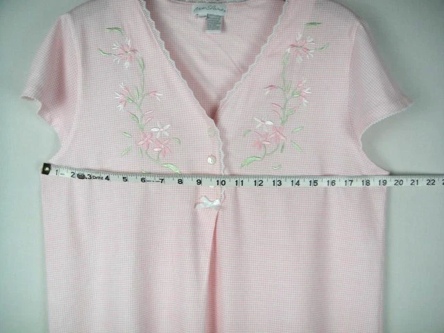 Camisón Miss Elaine Talla M 100% Algodón Rosa Cuadros Tejido Elástico Bordado Foto 4 de 4