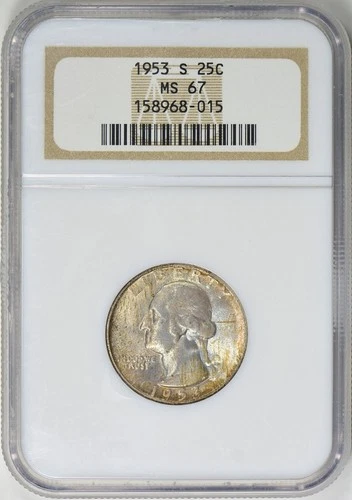 1953 S Washington Quarter NGC MS67 Toned