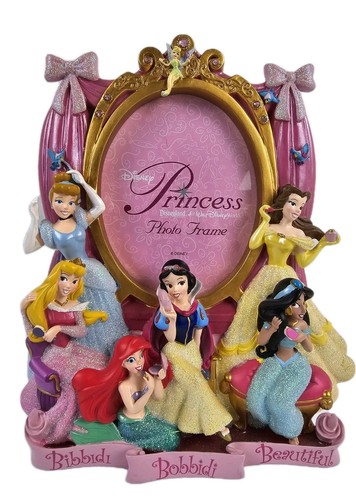 Vtg Disney Princess 3D Bibbidi Bobbidi Boutique Beautiful Photo Frame Pink Resin