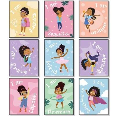Outus 9 Pieces Black Girl Wall Decor for Girls Room 8 x 10 Inch,